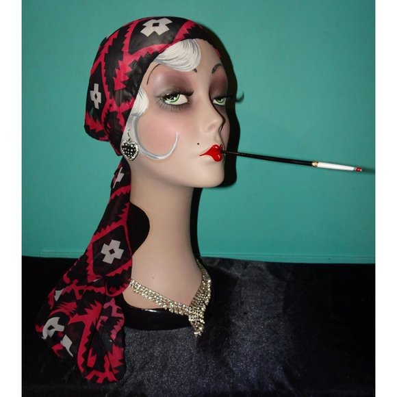 Vintage Black & Pink Southwest Motif Infinity Scarf semi sheer head wrap - Picture 13 of 14